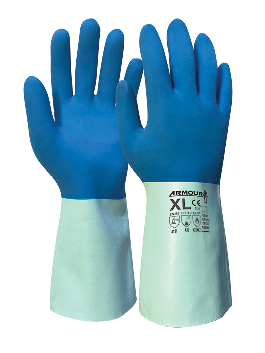 Armour Safety Products Ltd. - Armour Blue Latex Chemical Contact Heat Gauntlet – 30cm