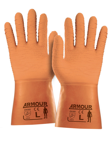 Armour Safety Products Ltd. - Armour Orange Crinkle Latex Gauntlet – 30cm