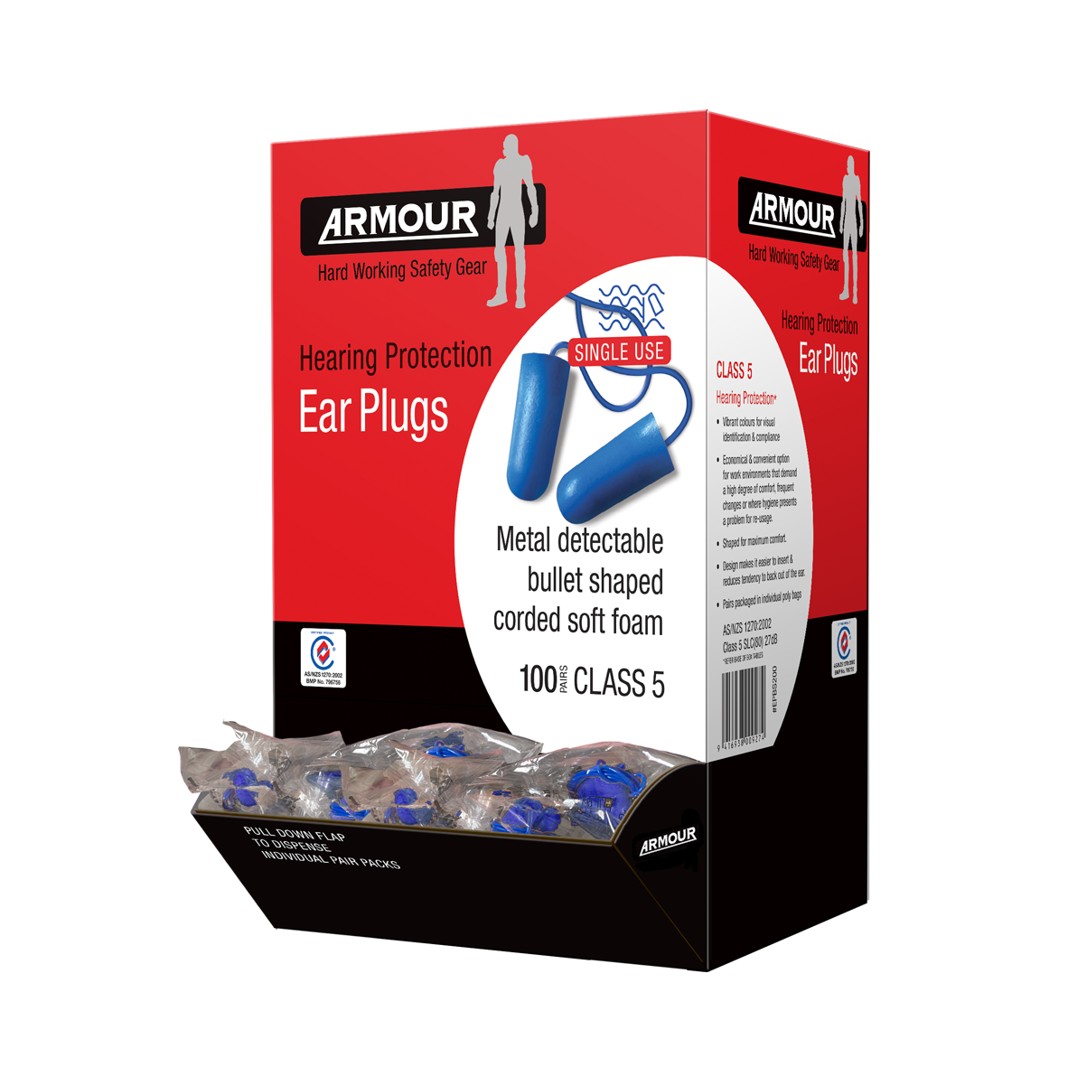 Armour Safety Products Ltd. - Armour Bullet Ear Plug Metal Detectable Corded – Class 5